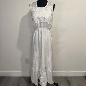 Espencer Alexis Vintage  White Sleeveless Floral Design Dress Sz 10 ‎  95%rayon